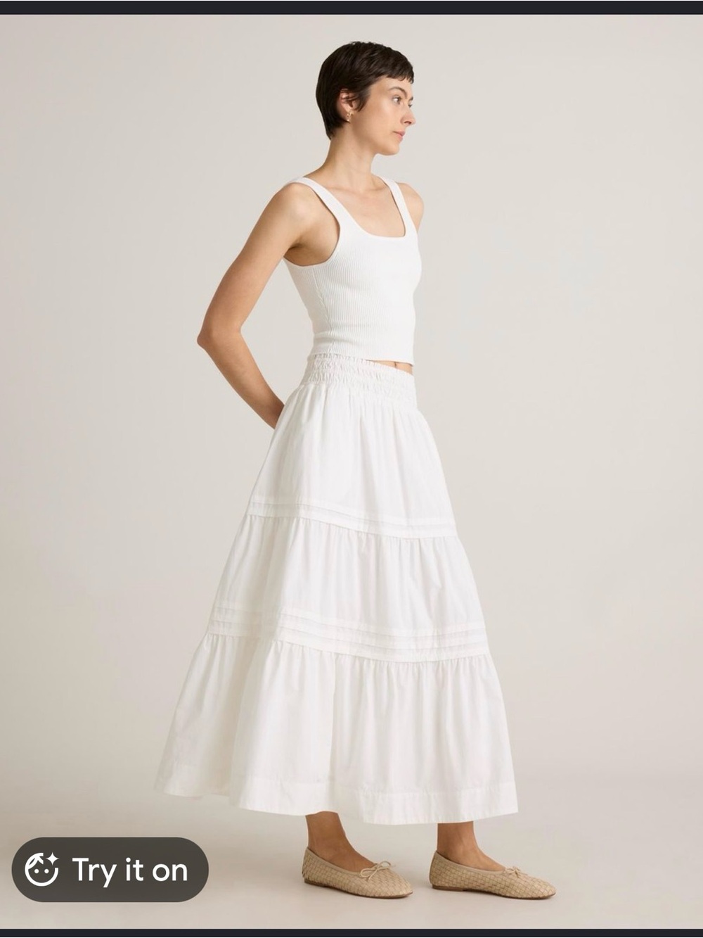Quince White Tiered Maxi Skirt with Smocked Waist - Picture 2 of 11